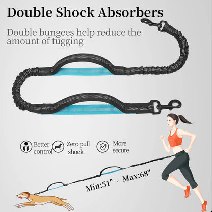 Iyoshop Hands Free Dog Leash with Zipper Pouch, Dual Padded Handles and Durable Bungee for Walking, Jogging and Running Your Dog