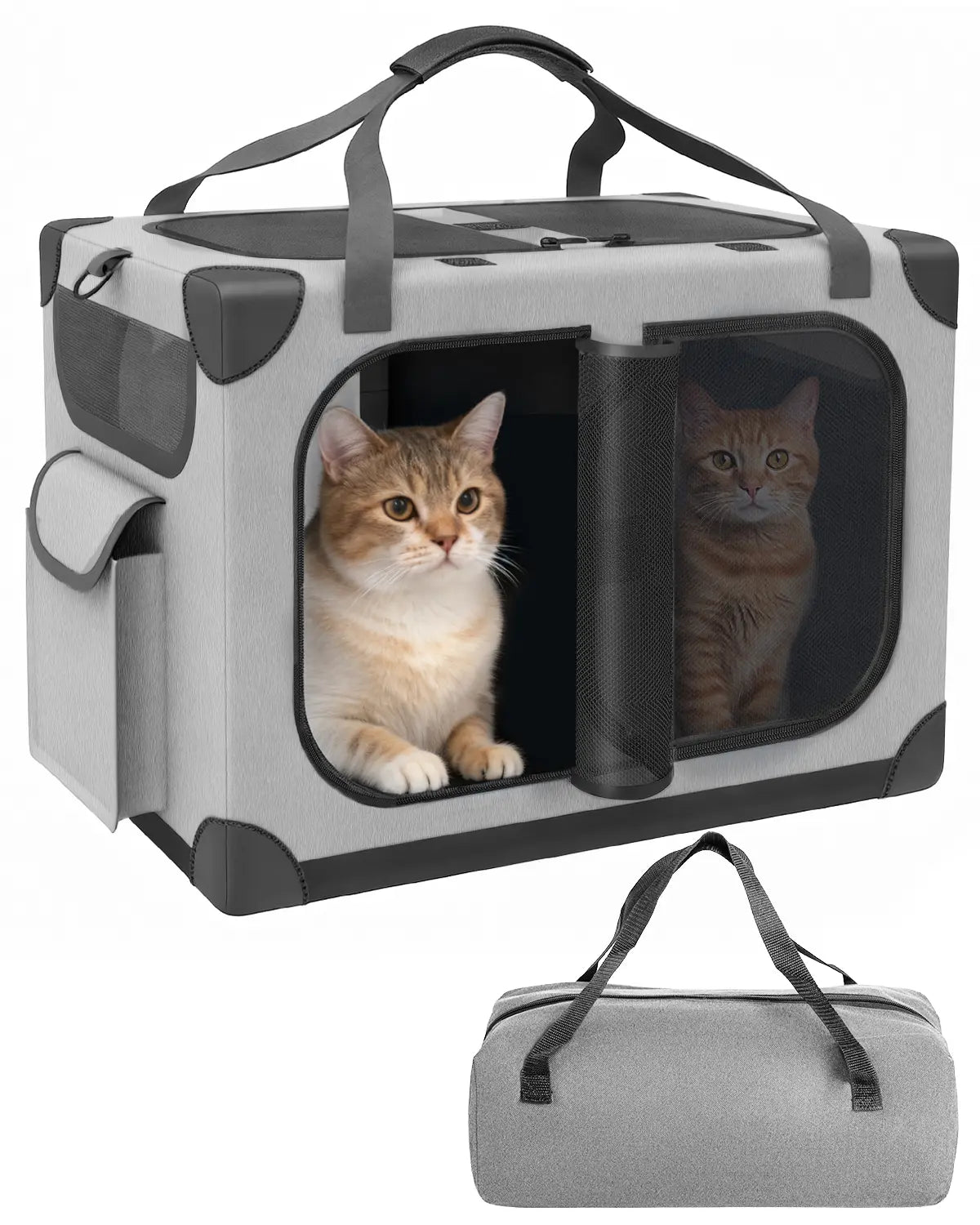 Extra Large Cat Carrier for 2 Cats, XL with Removable Divider, Foldable Soft-Sided Pet Carrier with Storage Tote, Portable Travel Crate for Large Cats, for Car & Home Use, 24" X 17" X 17"