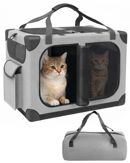 Extra Large Cat Carrier for 2 Cats, XL with Removable Divider, Foldable Soft-Sided Pet Carrier with Storage Tote, Portable Travel Crate for Large Cats, for Car & Home Use, 24" X 17" X 17"