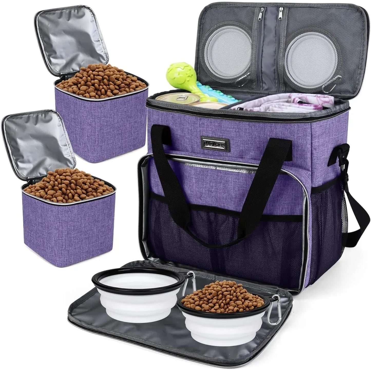Weekend Pet Travel Handbag, Meeting Aviation Standards, Equipped with 2 Food Containers and 2 Foldable Silicone Bowls