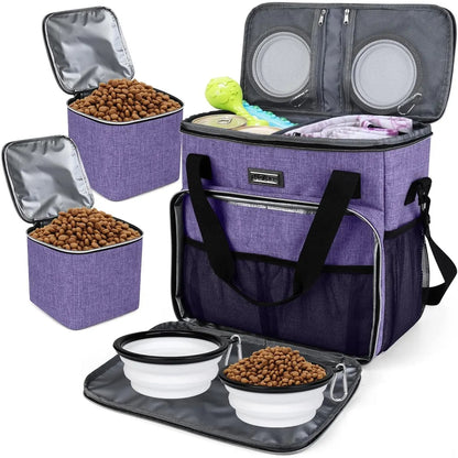 Weekend Pet Travel Handbag, Meeting Aviation Standards, Equipped with 2 Food Containers and 2 Foldable Silicone Bowls