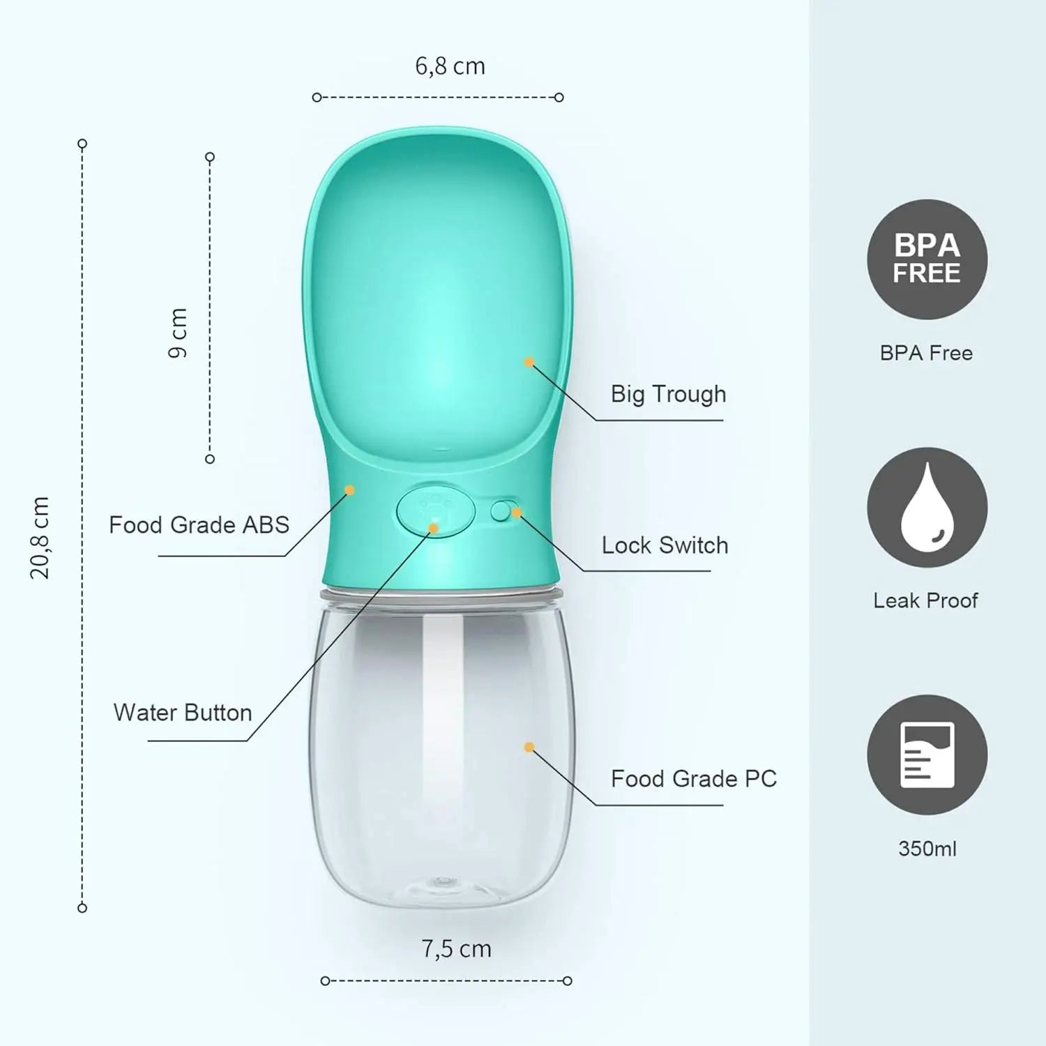 3 in 1 Pet Water Bottle for Feeding Dogs & Cats,Contain 1 Count Pet Water Bottle with Food , Automatic Water Feeder, Dispenser Portable Dog Water Bottle with Accessories,Dog Gift,Cat Gift Dog Walk Water Bottle,,Portable Pet Water and Food Dispenser