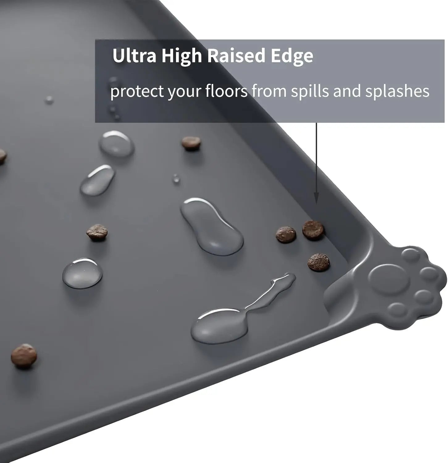Premium Silicone Dog Food Mat,Dog Bowl Mat, Pet Food Pad- Anti-Slip Pet Food Mat for Dogs and Cats - Waterproof and Easy to Clean Gray-19 * 12IN