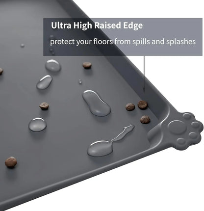 Premium Silicone Dog Food Mat,Dog Bowl Mat, Pet Food Pad- Anti-Slip Pet Food Mat for Dogs and Cats - Waterproof and Easy to Clean Gray-19 * 12IN