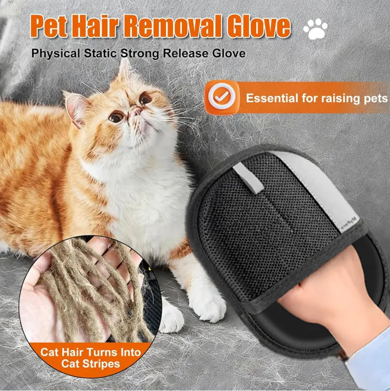 PET Hair Remover Electrostatic Gloves Two-Way Brush Sticky Hair Remover Cat Hair Dog Hair Glover Grooming Removal Cleaning
