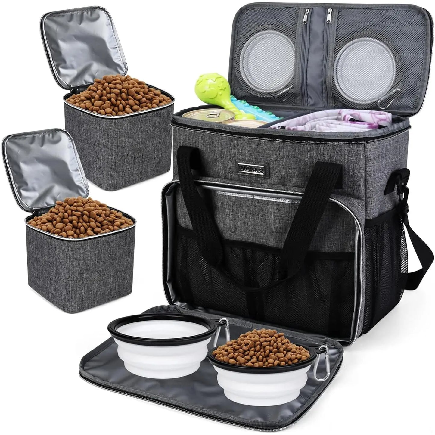 Weekend Pet Travel Handbag, Meeting Aviation Standards, Equipped with 2 Food Containers and 2 Foldable Silicone Bowls