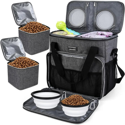 Weekend Pet Travel Handbag, Meeting Aviation Standards, Equipped with 2 Food Containers and 2 Foldable Silicone Bowls