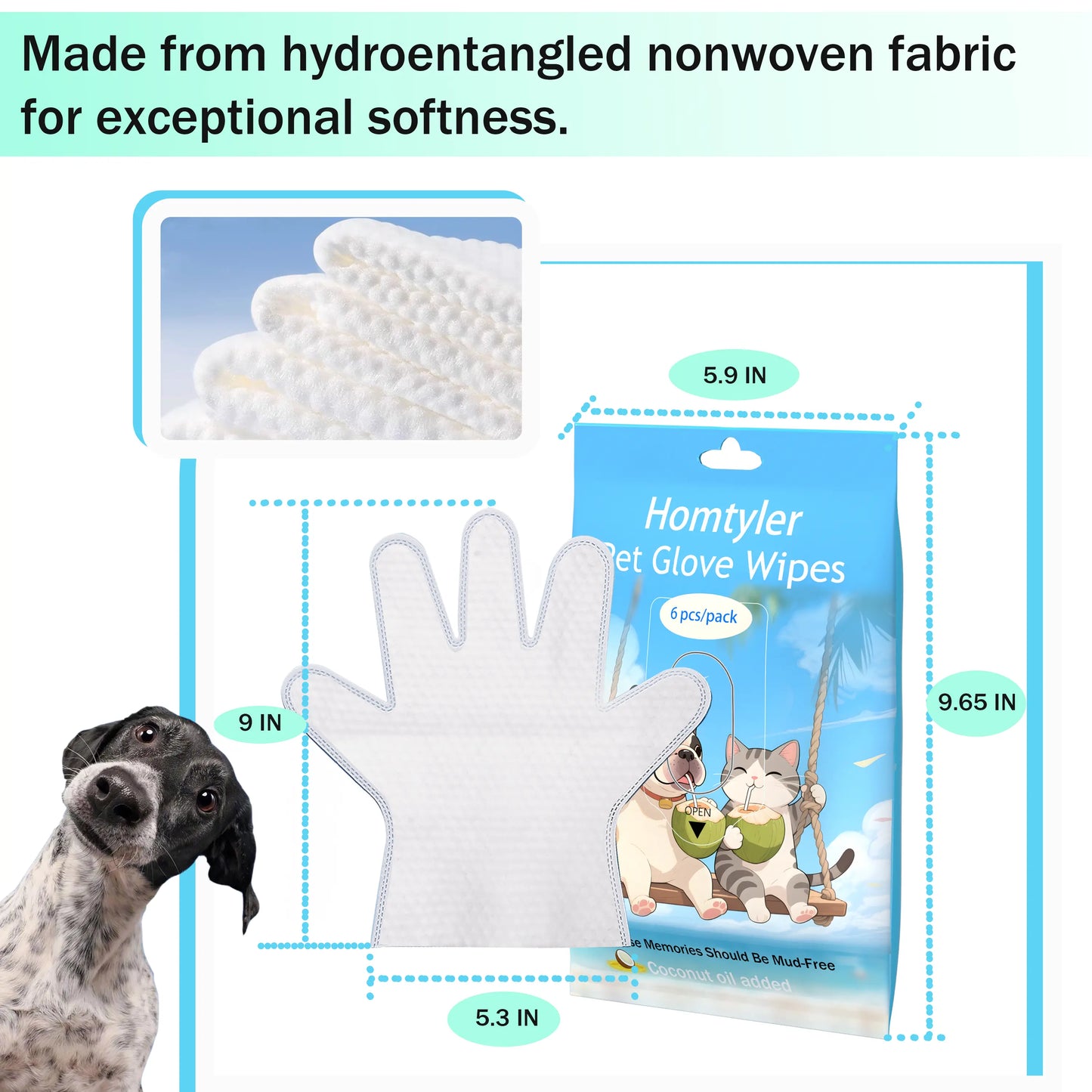 Homtyler Pet Cleaning Glove Wipes, Rinse Free Dog Grooming Gloves for after Walk, Disposable Cat Wipes for Paws, Natural Ingredient Hypoallergenic, 6Pcs/18Pcs/24Pcs Pet Wipes