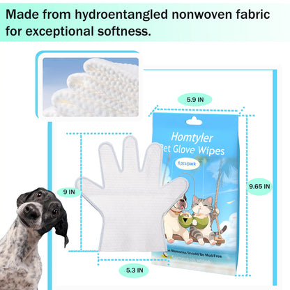 Homtyler Pet Cleaning Glove Wipes, Rinse Free Dog Grooming Gloves for after Walk, Disposable Cat Wipes for Paws, Natural Ingredient Hypoallergenic, 6Pcs/18Pcs/24Pcs Pet Wipes