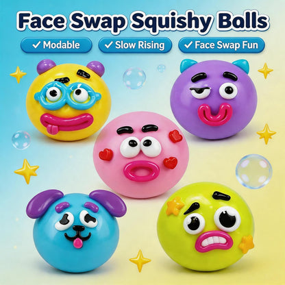 New Dog Face Swap Soft Slow Rising Squishy Toy, Cute Sensory Fidget Squeeze Toy, Stress Anxiety Relief Decompression Squishies for Adults Kids (E: Yellow)