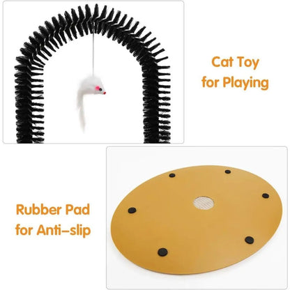 Cat Grooming Arch - 3-In-1 Scratching Board with Built-In Brushes, Deshedding Tool & Face Massager - Interactive Self-Cleaning Toy for Indoor Cats Natural Sisal Scratcher