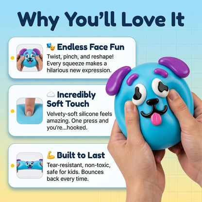 New Dog Face Swap Soft Slow Rising Squishy Toy, Cute Sensory Fidget Squeeze Toy, Stress Anxiety Relief Decompression Squishies for Adults Kids (E: Yellow)