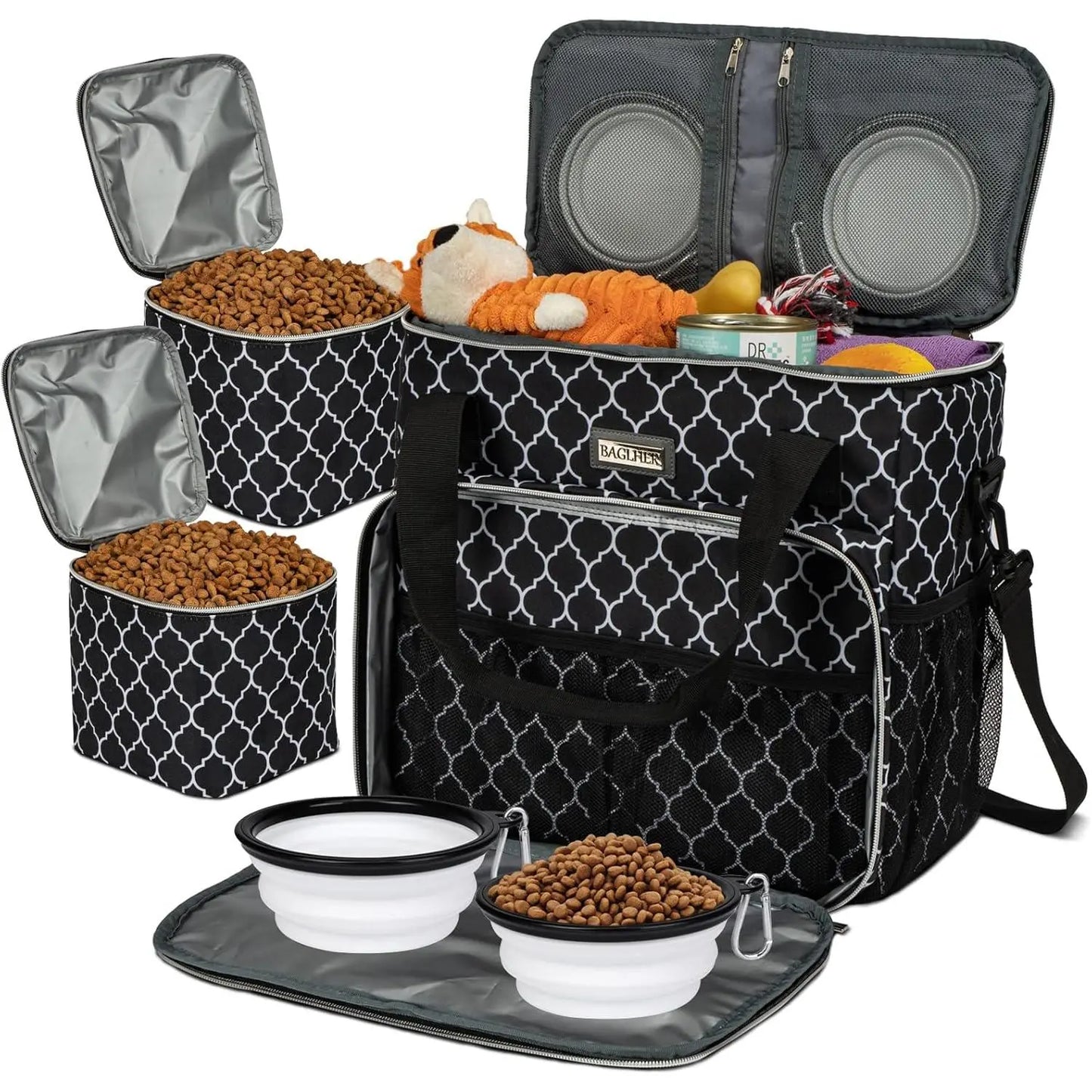 Weekend Pet Travel Handbag, Meeting Aviation Standards, Equipped with 2 Food Containers and 2 Foldable Silicone Bowls