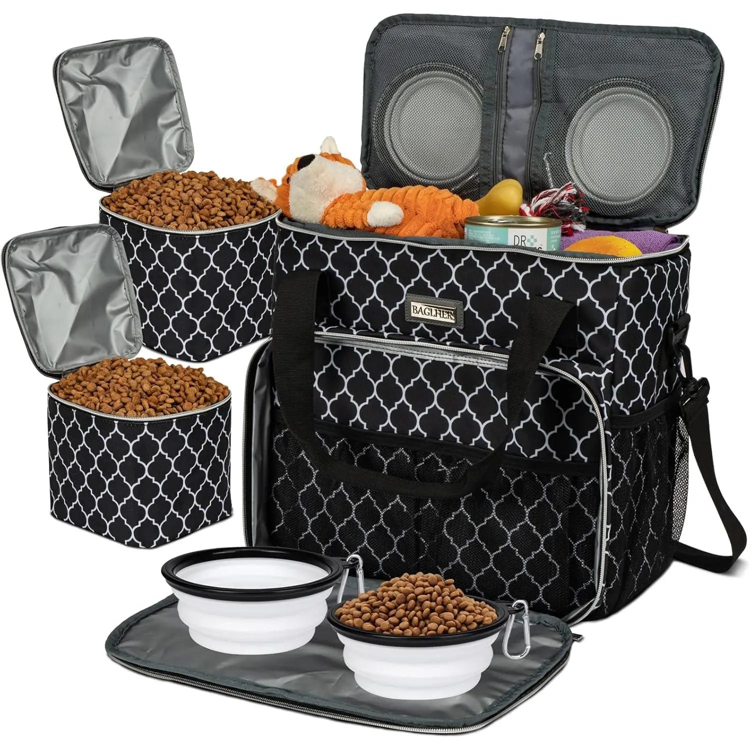Weekend Pet Travel Handbag, Meeting Aviation Standards, Equipped with 2 Food Containers and 2 Foldable Silicone Bowls
