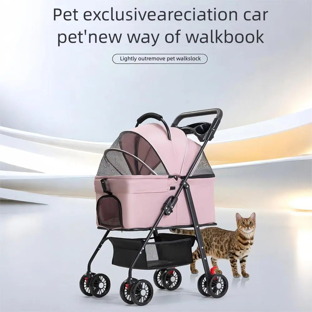Pawzseek Pet Stroller for Cats and Dogs - Foldable Outdoor Animal Carrier with Sun-Rain Cover, Breathable Mesh Panel, Storage Bag Self Heating Bed