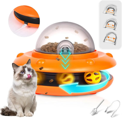 Fanosy Interactive Cat Feeder - Auto Treat Dispenser Toy with Bell Ball Track & Adjustable Portals | Slow Eating Electric Automatic Puzzle Toy for Indoor Cats | USB-C Rechargeable 1800Mah