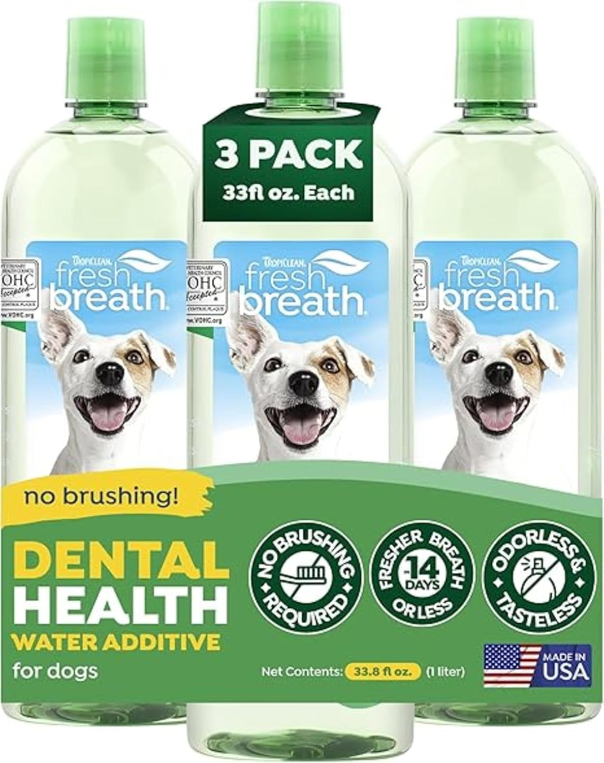 Tropiclean Fresh Breath Dental Water Additive, Dog Breath Freshener, 33.8Oz | Freshens Breath & Cleans Teeth | No Toothpaste or Toothbrush Required