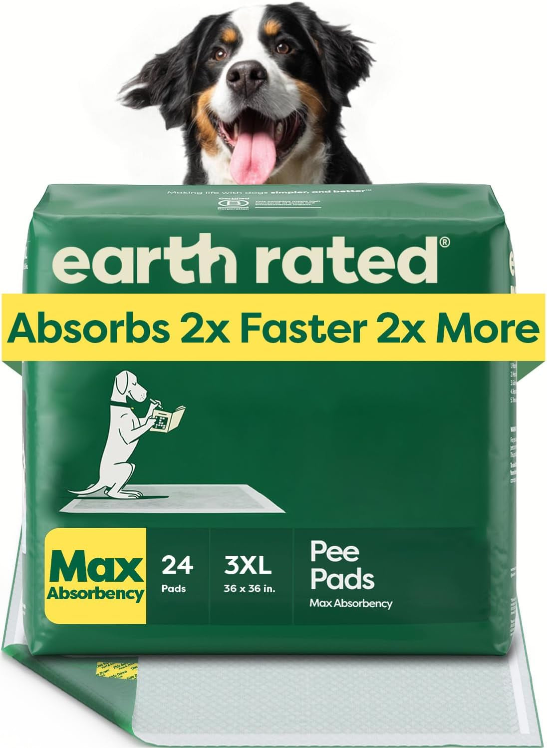 Earth Rated 40 Puppy Pads, Max Absorbency Pee Pads for Dogs, Regular (L) | Max Absorbency,Absorbs 2X Faster & 2X More, Leak Prevention, Potty Training, Fragrance-Free, Unscented