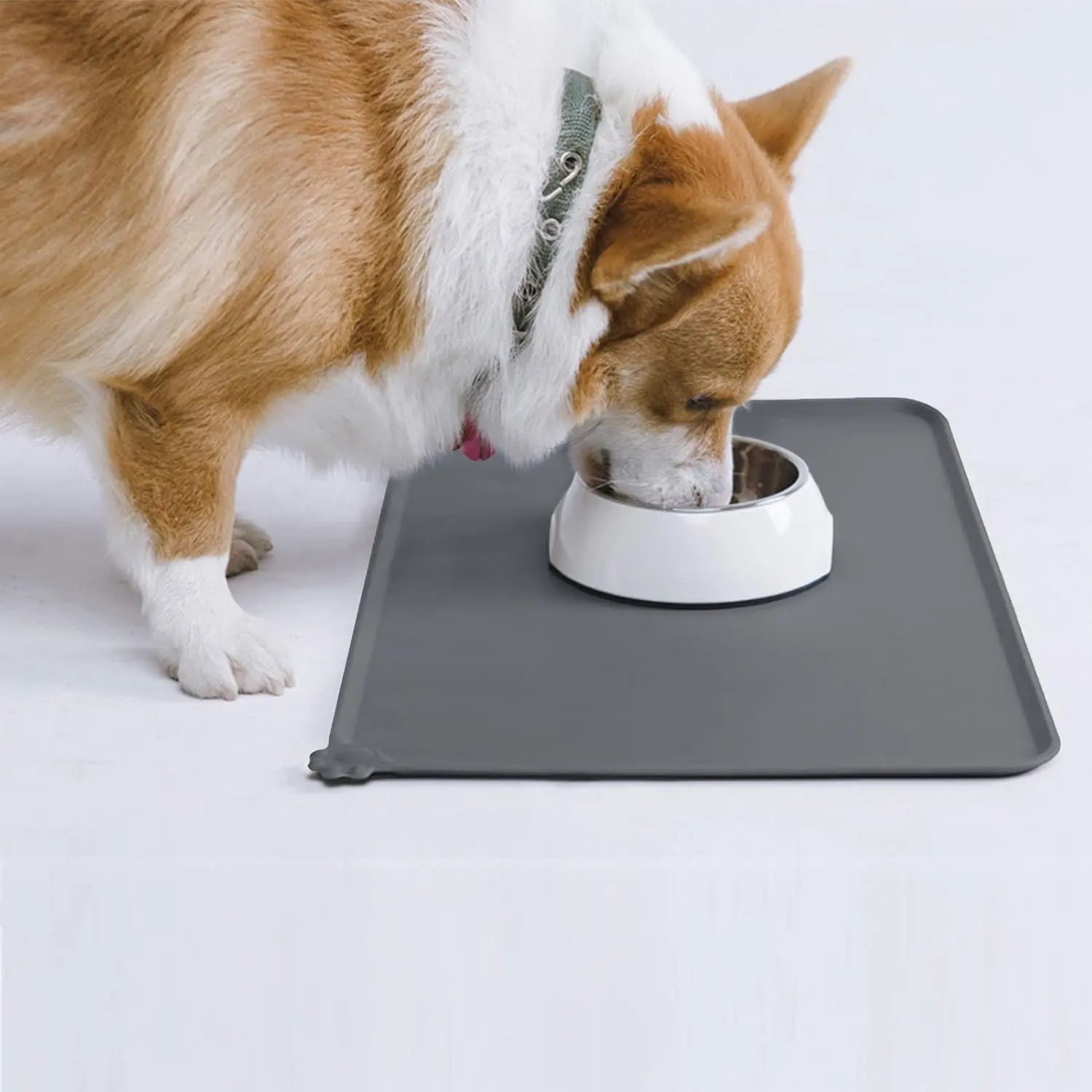Premium Silicone Dog Food Mat,Dog Bowl Mat, Pet Food Pad- Anti-Slip Pet Food Mat for Dogs and Cats - Waterproof and Easy to Clean Gray-19 * 12IN