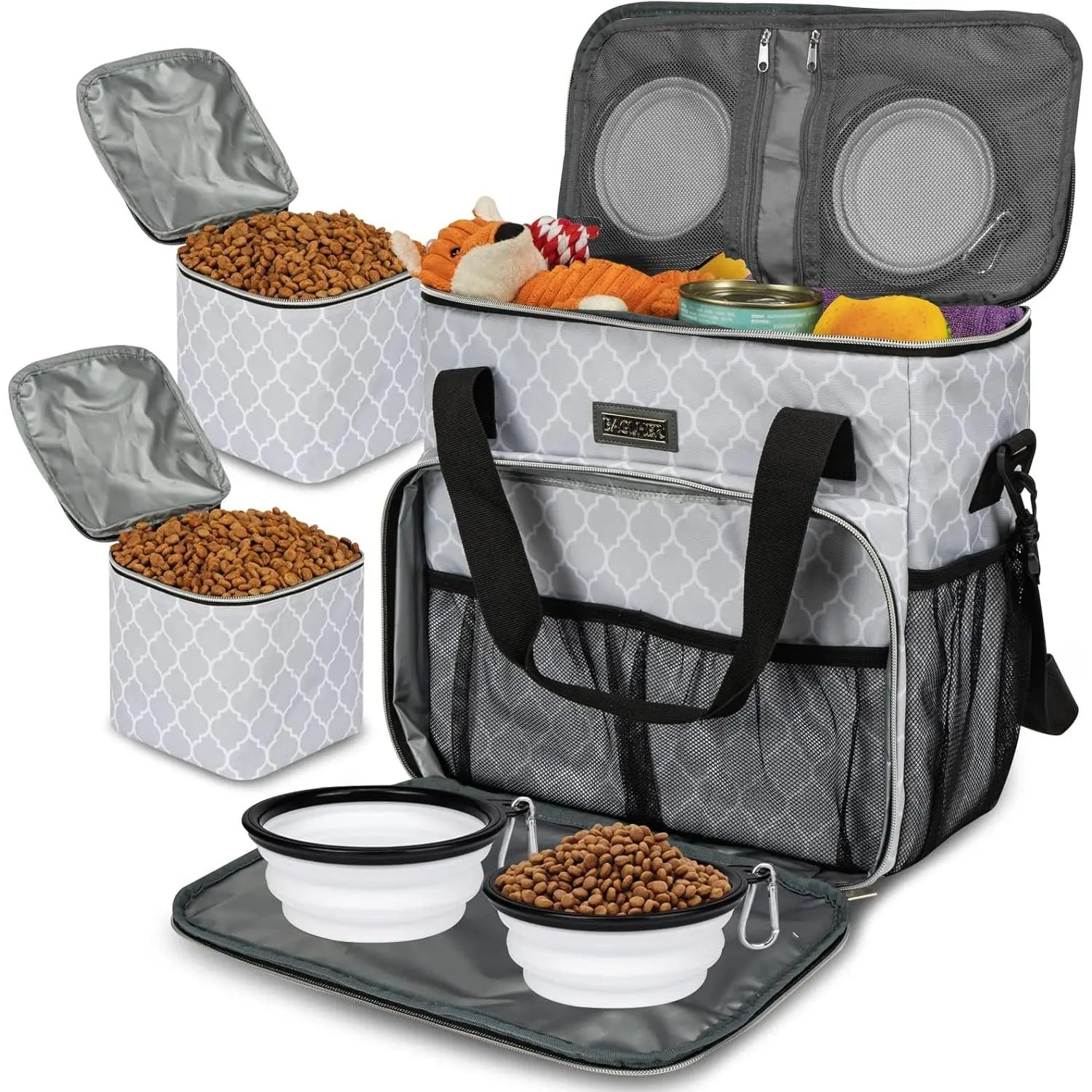Weekend Pet Travel Handbag, Meeting Aviation Standards, Equipped with 2 Food Containers and 2 Foldable Silicone Bowls