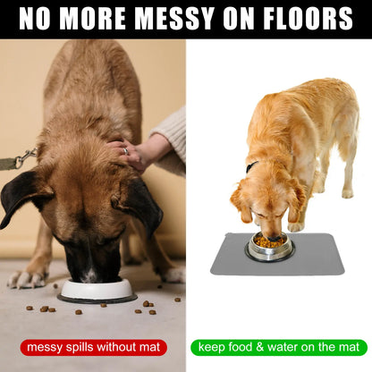 Premium Silicone Dog Food Mat,Dog Bowl Mat, Pet Food Pad- Anti-Slip Pet Food Mat for Dogs and Cats - Waterproof and Easy to Clean Gray-19 * 12IN