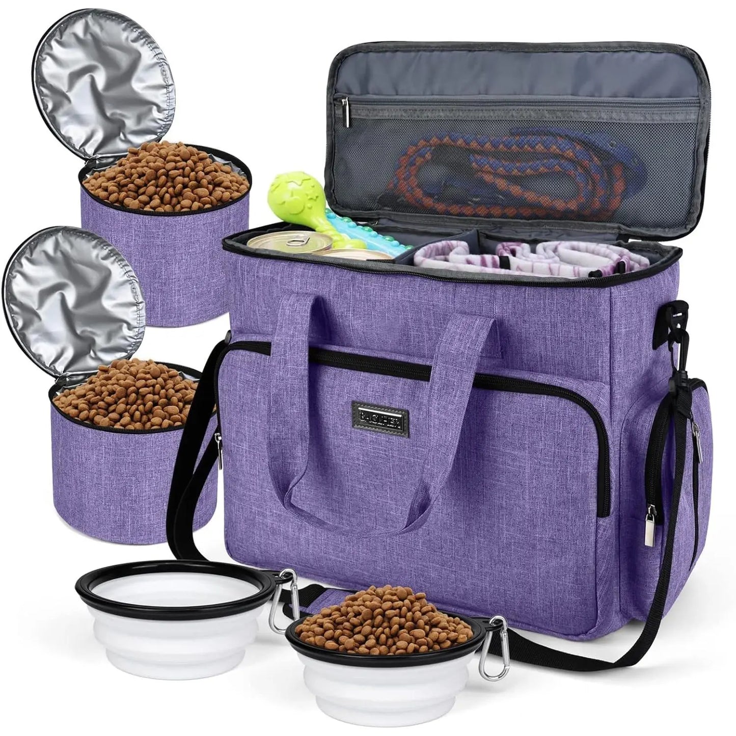 Weekend Pet Travel Handbag, Meeting Aviation Standards, Equipped with 2 Food Containers and 2 Foldable Silicone Bowls