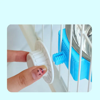 2 Pieces Removable Stainless Steel Crate Dog Bowl for Pet Kennel Hanging Food Water Feeder Bowl Cage Coop Cup in Blue & Pink for Puppy Medium Dog Cat Rabbit Ferret Bird