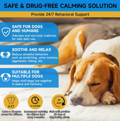 2-Pack, Dog Calming Diffuser Refill Kit (60-Day Supply) Combination Set 3In1 Dog Pheromone Refills - Helps with Stress, Separation, Pee Accidents, Barking, & Destructive Behaviors.