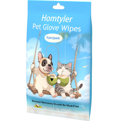 Homtyler Pet Cleaning Glove Wipes, Rinse Free Dog Grooming Gloves for after Walk, Disposable Cat Wipes for Paws, Natural Ingredient Hypoallergenic, 6Pcs/18Pcs/24Pcs Pet Wipes