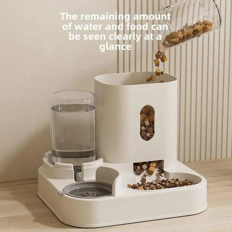 New Automatic Pet Feeder & Waterer Combo – 2-In-1 Food and Water Station for Cats and Dogs（Gray）