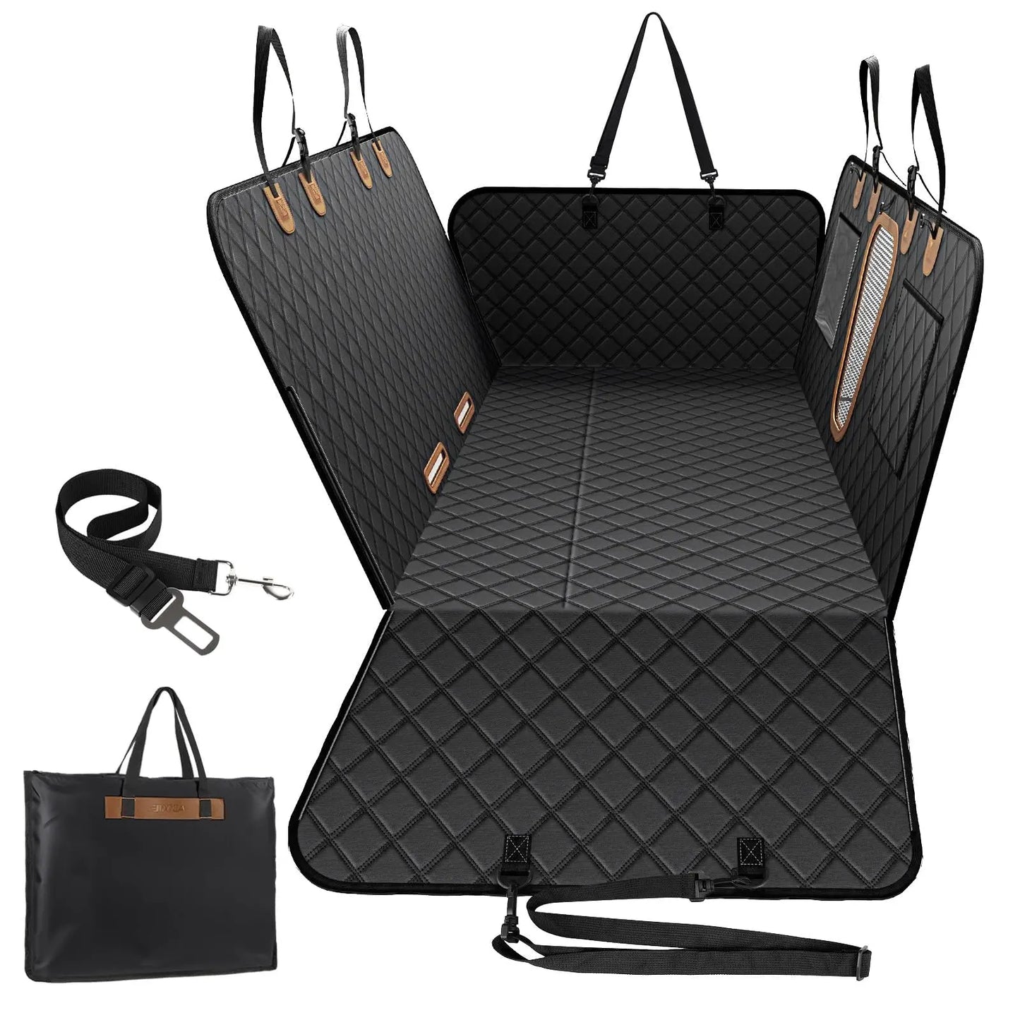 Benazcap 600D Heavy Duty Dog Car Seat Cover for Back Seat Hard Honeycomb Bottom Back Seat Extender Holds 600Lbs Waterproof Scratch Proof Nonslip Dog Hammock for Suv,Summervibes,Petlovers