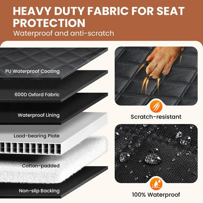 Benazcap 600D Heavy Duty Dog Car Seat Cover for Back Seat Hard Honeycomb Bottom Back Seat Extender Holds 600Lbs Waterproof Scratch Proof Nonslip Dog Hammock for Suv,Summervibes,Petlovers