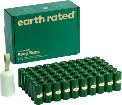 Earth Rated Dog Poop Bag Holder, 1 Dispenser and 900 Bags, Unscented | Durable and Guaranteed Leakproof Poop Bags