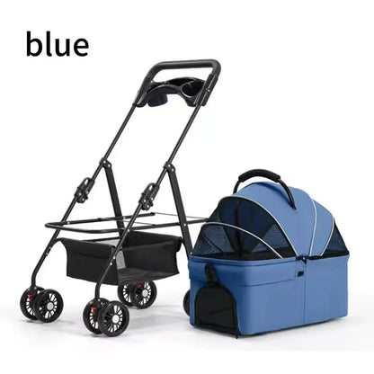 Pawzseek Pet Stroller for Cats and Dogs - Foldable Outdoor Animal Carrier with Sun-Rain Cover, Breathable Mesh Panel, Storage Bag Self Heating Bed