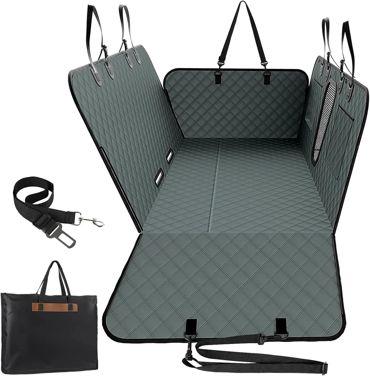 Benazcap 600D Heavy Duty Dog Car Seat Cover for Back Seat Hard Honeycomb Bottom Back Seat Extender Holds 600Lbs Waterproof Scratch Proof Nonslip Dog Hammock for Suv,Summervibes,Petlovers
