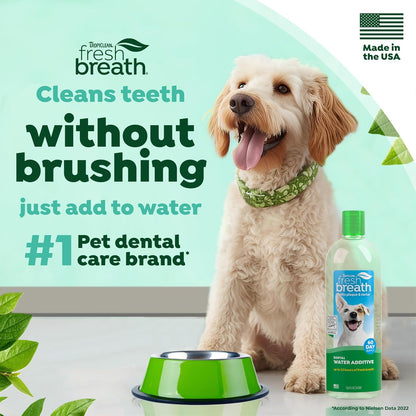 Tropiclean Fresh Breath Dental Water Additive, Dog Breath Freshener, 33.8Oz | Freshens Breath & Cleans Teeth | No Toothpaste or Toothbrush Required