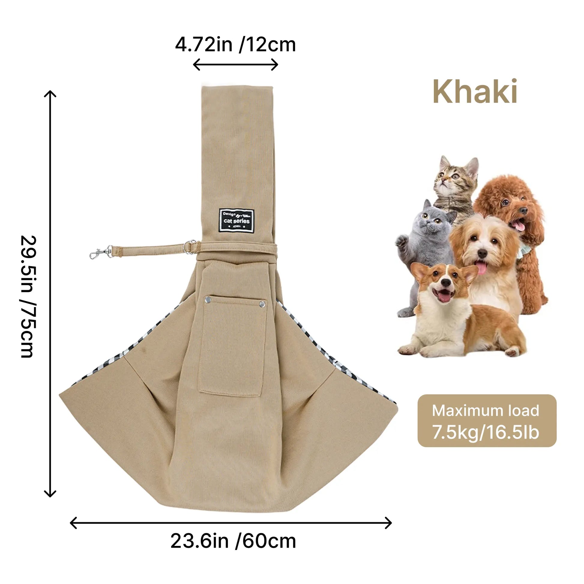 Dog & Cat Sling Carrier for Small and Medium Pets up to 16.5 Lbs with Snap Safety Hook for Pets for Travel, Shopping and Outdoor Activities