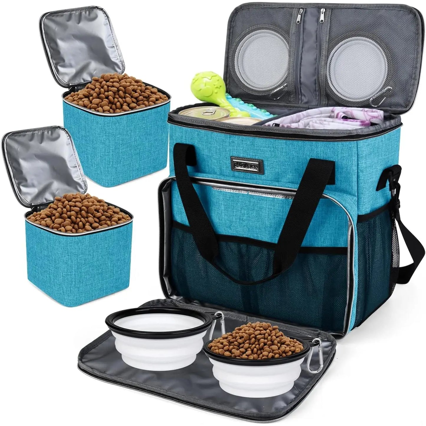 Weekend Pet Travel Handbag, Meeting Aviation Standards, Equipped with 2 Food Containers and 2 Foldable Silicone Bowls
