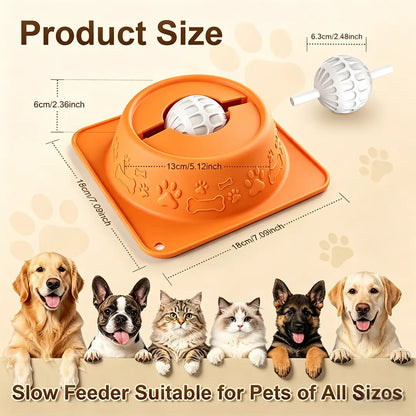 No-Spill Liquid Slow Feeder Bowl for Dogs Cats, Lick Toy with Rolling Ball Design, Calming Anxiety Relief Feeder for Bone Broth Yogurt, Anti-Slip Silicone Bowl for Small Medium Large Pets