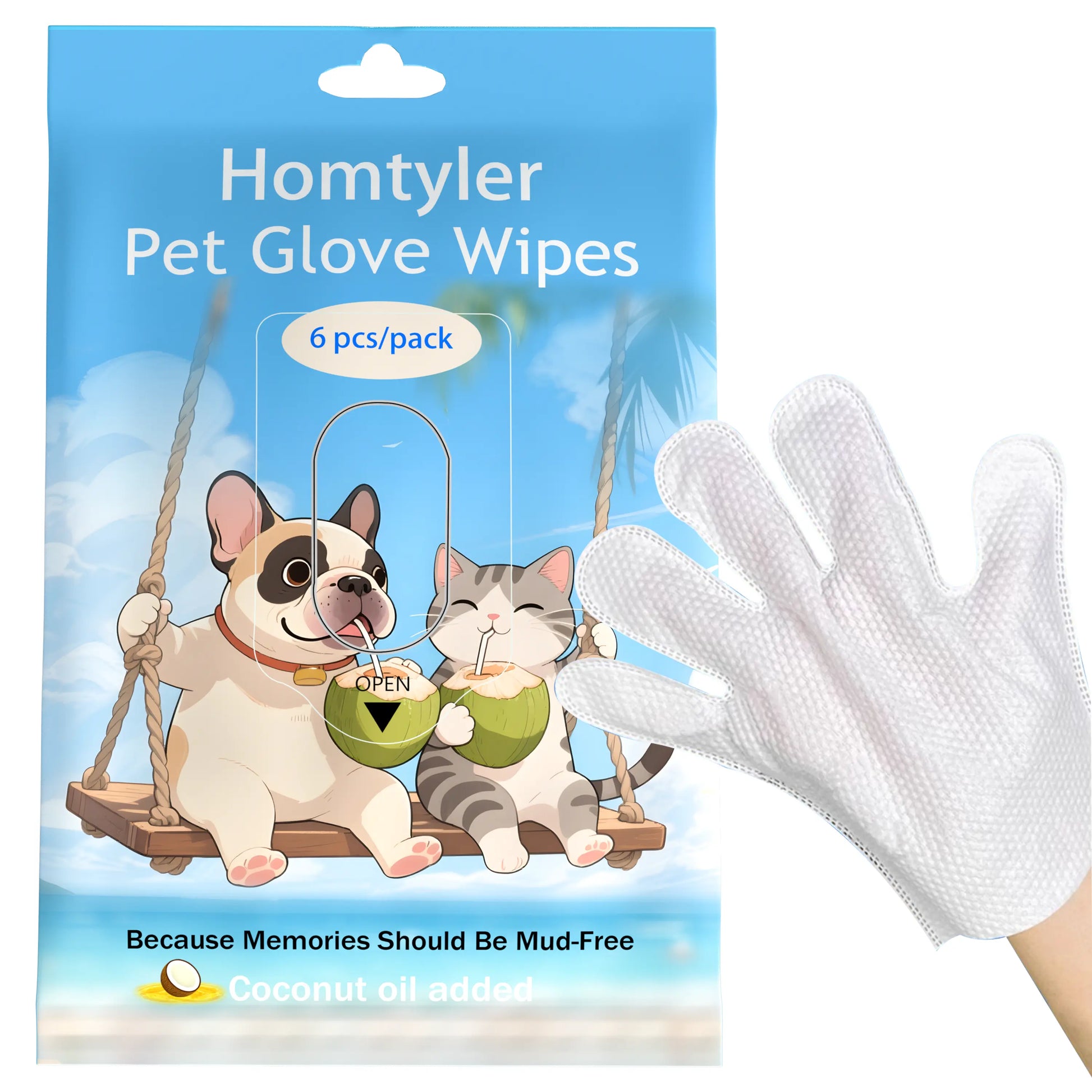 Homtyler Pet Cleaning Glove Wipes, Rinse Free Dog Grooming Gloves for after Walk, Disposable Cat Wipes for Paws, Natural Ingredient Hypoallergenic, 6Pcs/18Pcs/24Pcs Pet Wipes