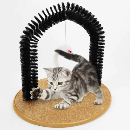 Cat Grooming Arch - 3-In-1 Scratching Board with Built-In Brushes, Deshedding Tool & Face Massager - Interactive Self-Cleaning Toy for Indoor Cats Natural Sisal Scratcher