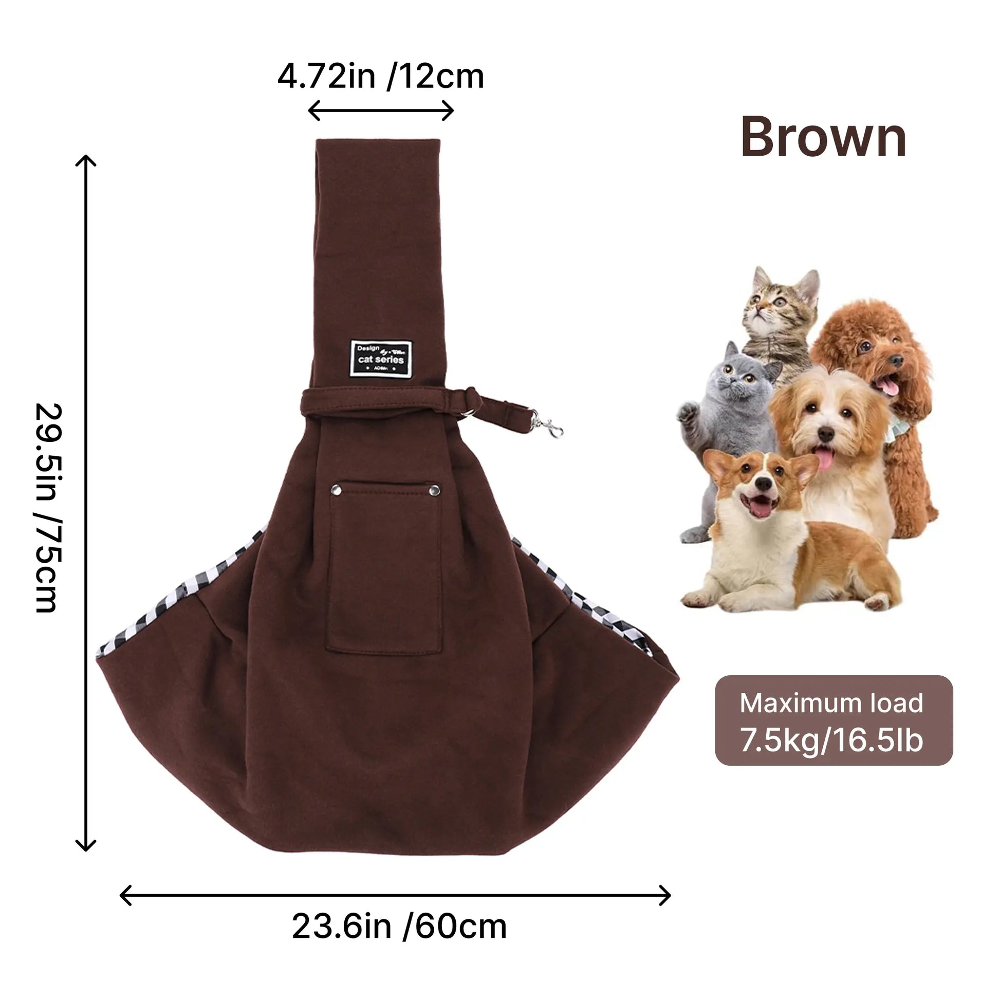 Dog & Cat Sling Carrier for Small and Medium Pets up to 16.5 Lbs with Snap Safety Hook for Pets for Travel, Shopping and Outdoor Activities