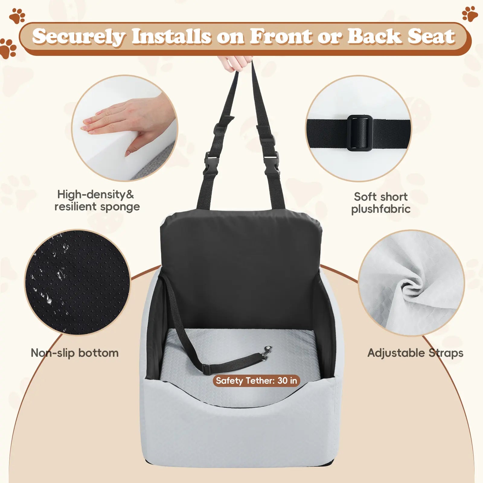 【Dealsforyoudays】 VALUXE Dog Car Booster Seat, All-Season Enclosed Design with Seat Belt Straps, Non-Slip & Waterproof Pet Travel Seat Summervibes Petlovers Summerwins