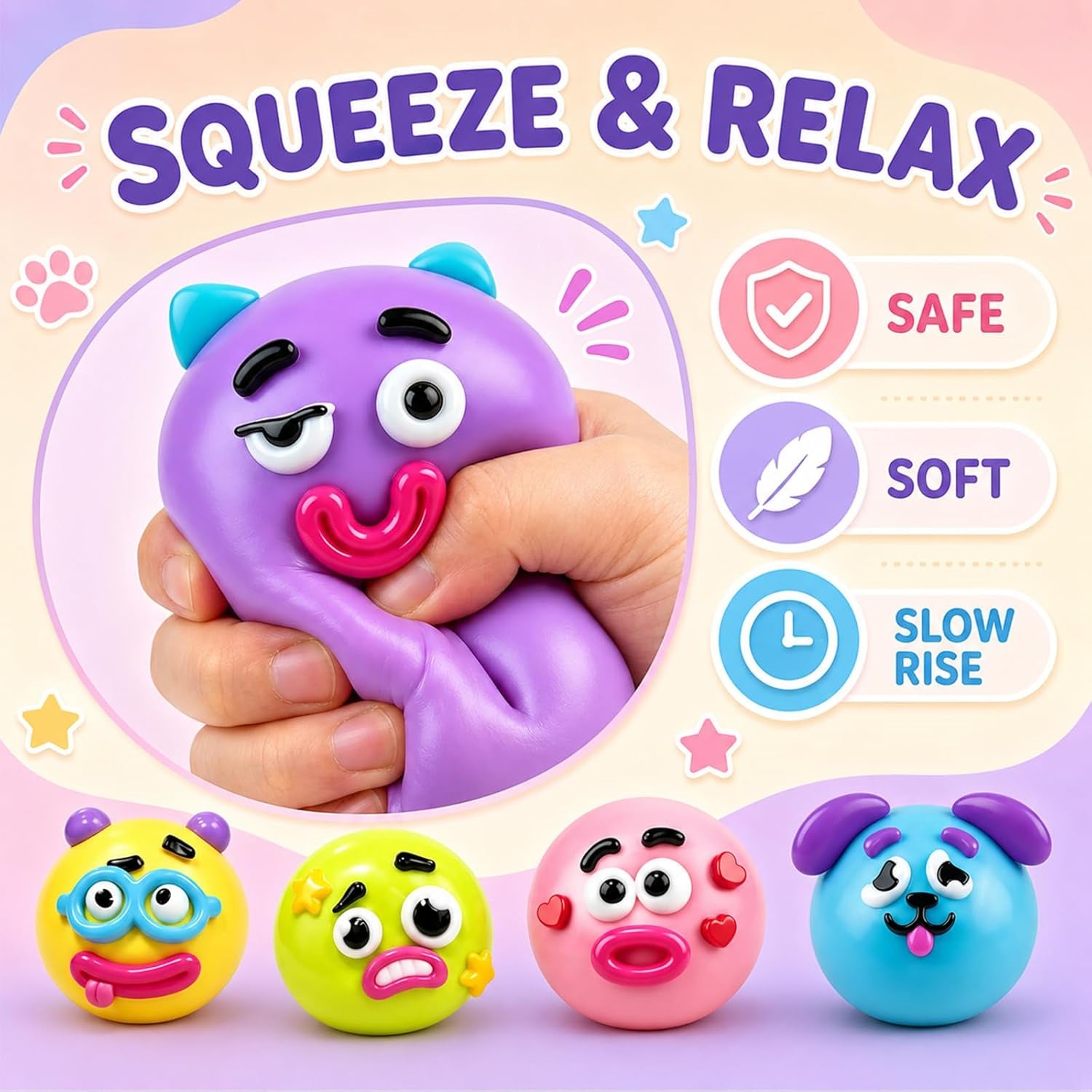 New Dog Face Swap Squishy Cute Slow Rise Relaxing Sensory Fidget Relief for Adults Anxiety Relief, Portable Desktop Decompression Stress Squeeze Ball (Yellow)