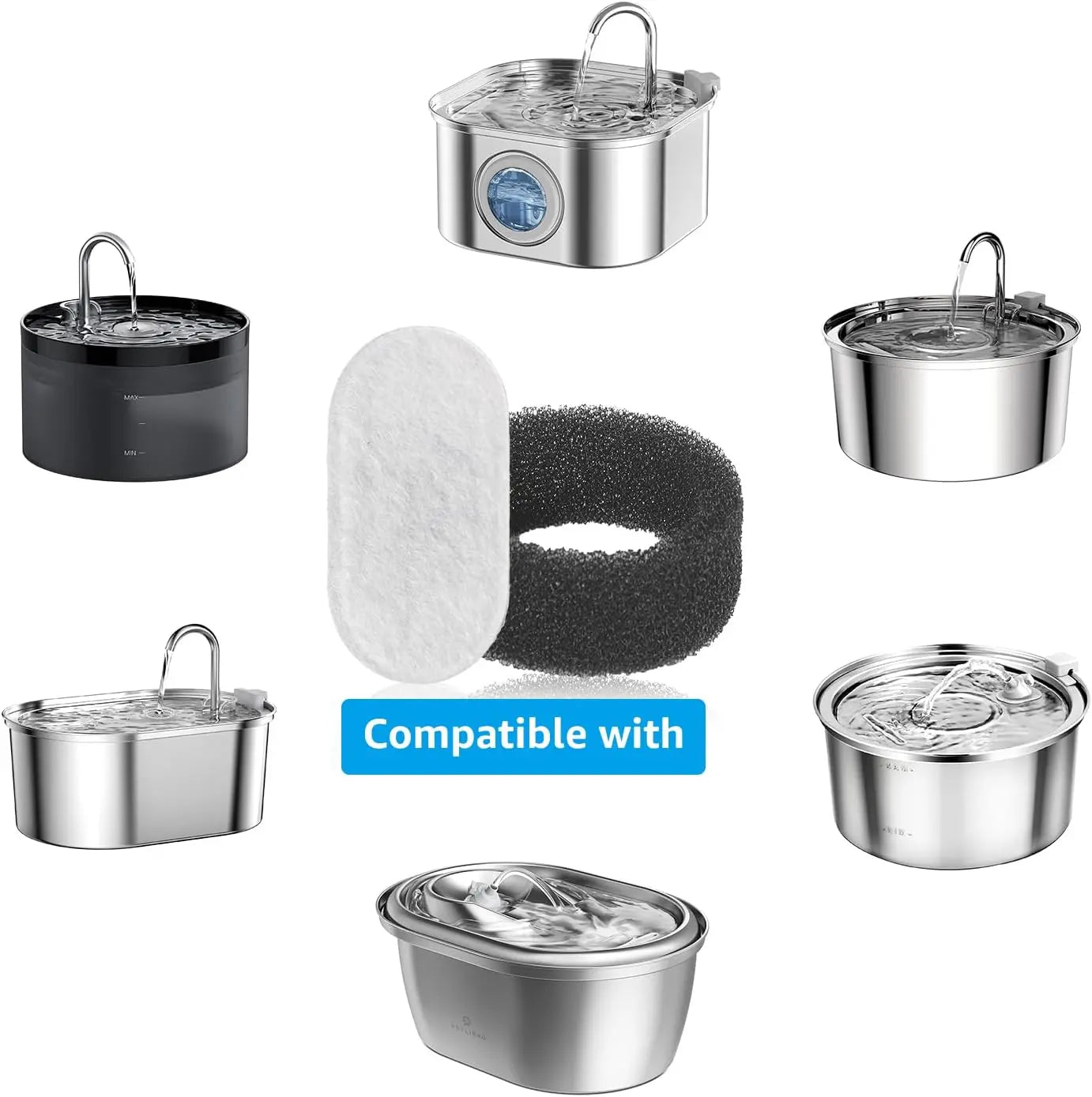 8-Pack Cat Fountain Filters – Compatible with 67Oz & 108Oz Stainless Steel Pet Fountains – 4 Carbon Filters + 4 Sponges for Clean, Fresh Wate | Not Applicable to Ceramic Fountain Water