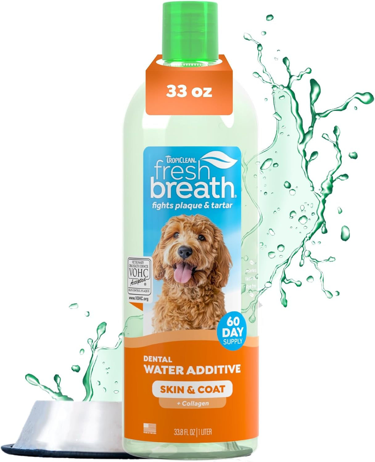 Tropiclean Fresh Breath Dental Water Additive, Dog Breath Freshener, 33.8Oz | Freshens Breath & Cleans Teeth | No Toothpaste or Toothbrush Required