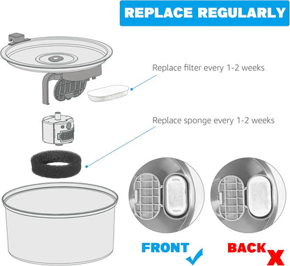 8-Pack Cat Fountain Filters – Compatible with 67Oz & 108Oz Stainless Steel Pet Fountains – 4 Carbon Filters + 4 Sponges for Clean, Fresh Wate | Not Applicable to Ceramic Fountain Water