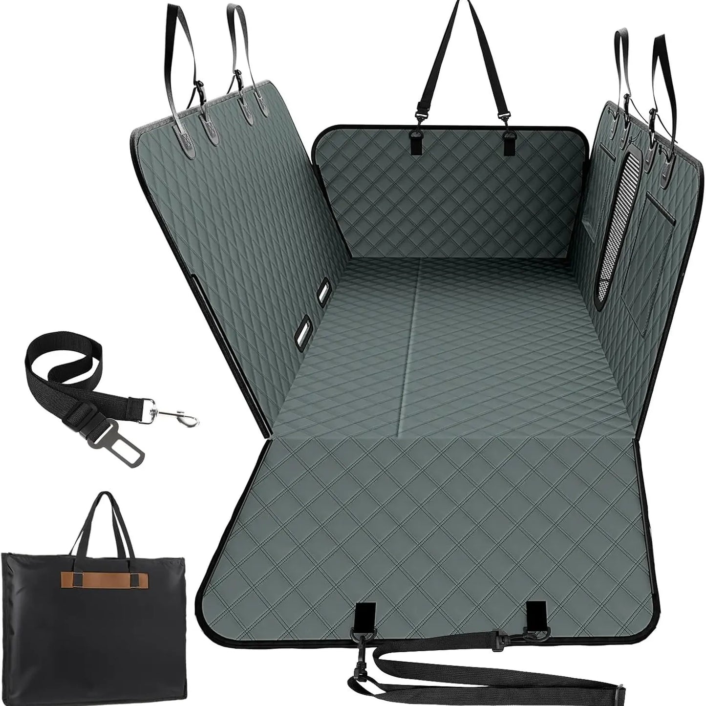 Benazcap 600D Heavy Duty Dog Car Seat Cover for Back Seat Hard Honeycomb Bottom Back Seat Extender Holds 600Lbs Waterproof Scratch Proof Nonslip Dog Hammock for Suv,Summervibes,Petlovers