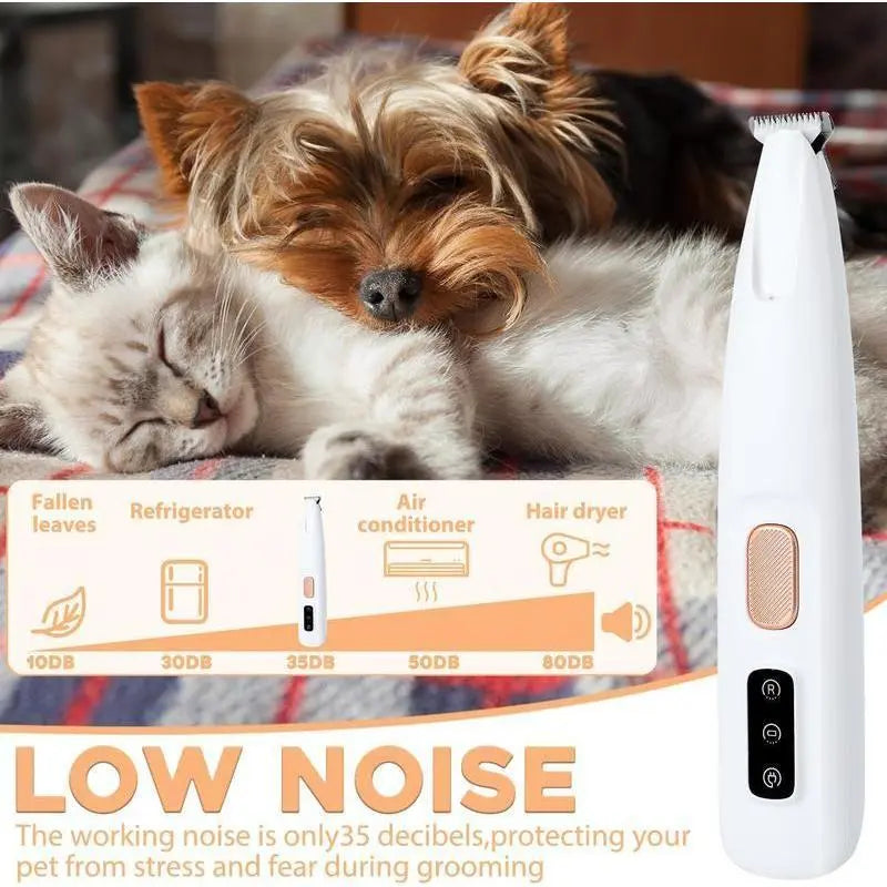 At-Home Pet Spa Hack Cordless Dog Clipper Low Noise Cat Trimmer Ceramic Blade Waterproof Grooming Kit LED Light for Anxiety-Free Paws Faces