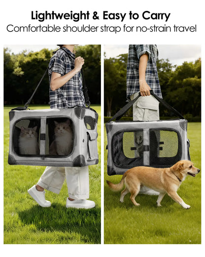 Extra Large Cat Carrier for 2 Cats, XL with Removable Divider, Foldable Soft-Sided Pet Carrier with Storage Tote, Portable Travel Crate for Large Cats, for Car & Home Use, 24" X 17" X 17"